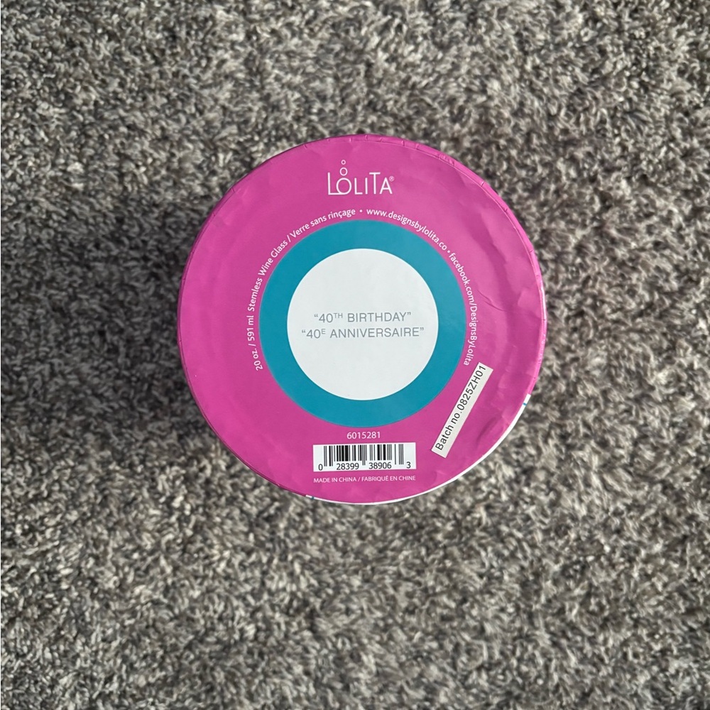 {Lolita} Colorful Floral 40th Celebration Stemless Wine Glass - Picture 4 of 9